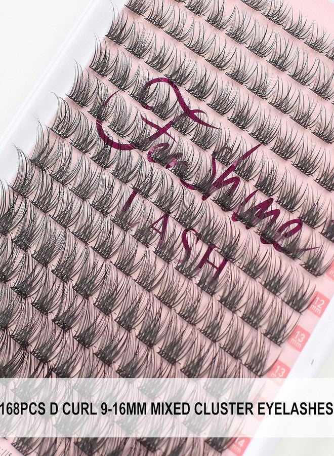 Fenshine Cluster Lashes Individual Lashes Wide Stem 168 PCS D Curl 9-16mm Length DIY Eyelash Extension Individual Soft False for Personal Use at Home - Image 2